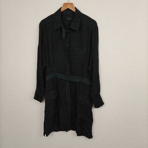 RAG & BONE Somerset Shirt Dress Size 4 Silk Plaid Green Black Button Up